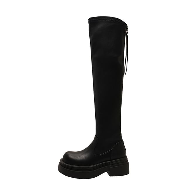 Leather Faux Over-The-Knee Boots Platform