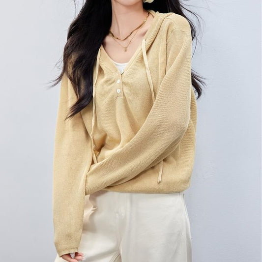 V-Neck Mock Two-Piece Tone Two Hoodie Knit
