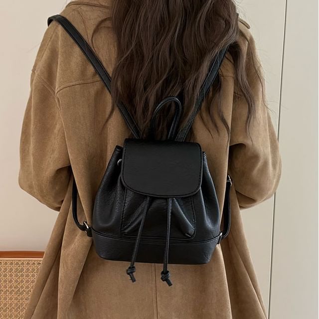 Flap Leather Backpack Faux