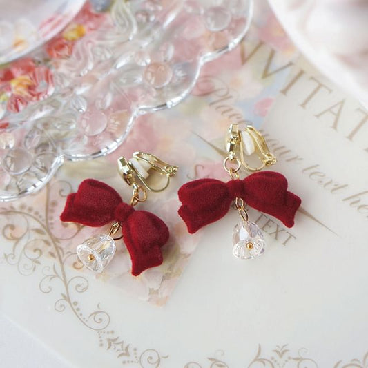 Flocking Dangle Alloy Earring Bow Bell
