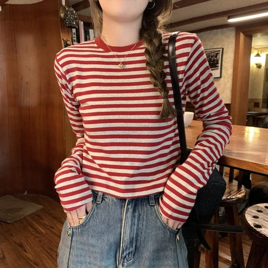 Long-Sleeve Crewneck Striped Tee