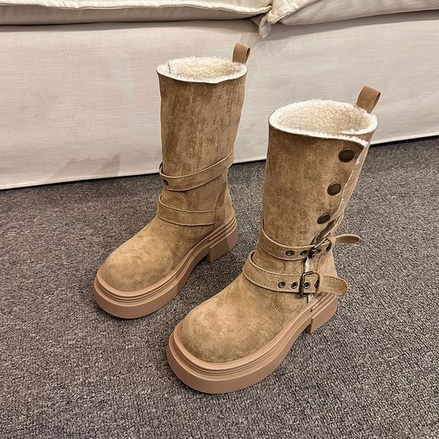 Mid Faux Boots Buckled Fur Calf