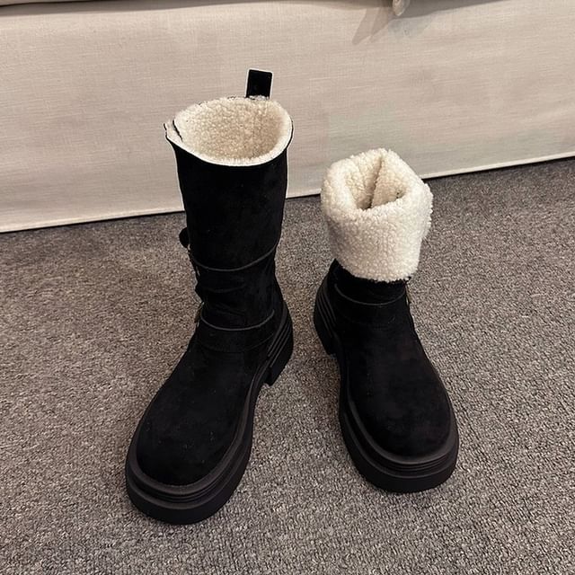 Mid Faux Boots Buckled Fur Calf