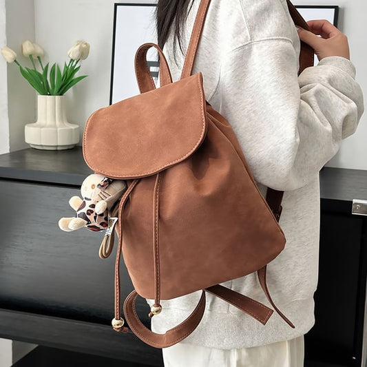 Faux Suede Flap Backpack