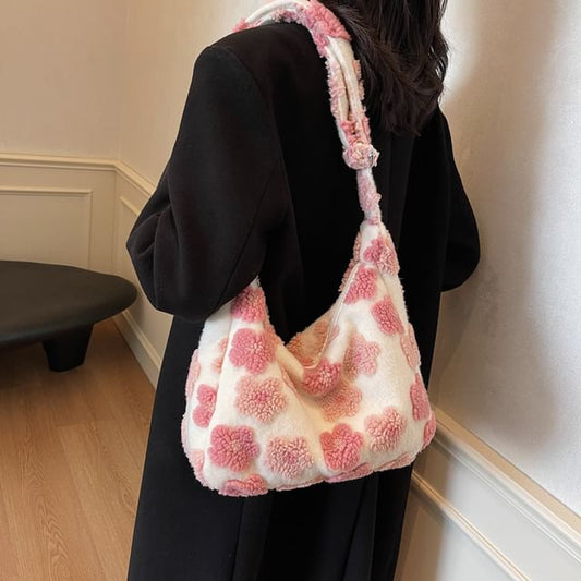 Faux Floral Shearling Bag Tote