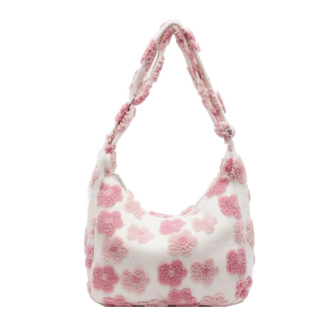 Faux Floral Shearling Bag Tote