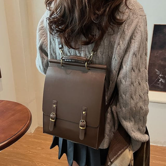 Flap Buckle Faux Leather Backpack