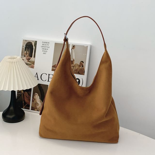 Set: Faux Suede Tote Bag With Pouch