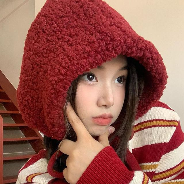 / Tie-Up Fleece Plain Hat Beanie Knit Cable