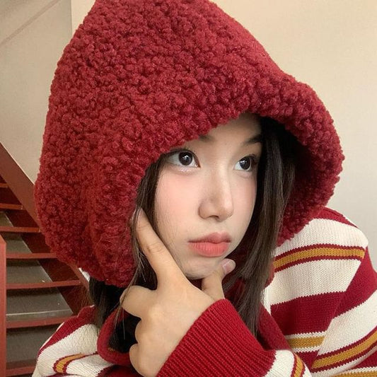 / Tie-Up Fleece Plain Hat Beanie Knit Cable