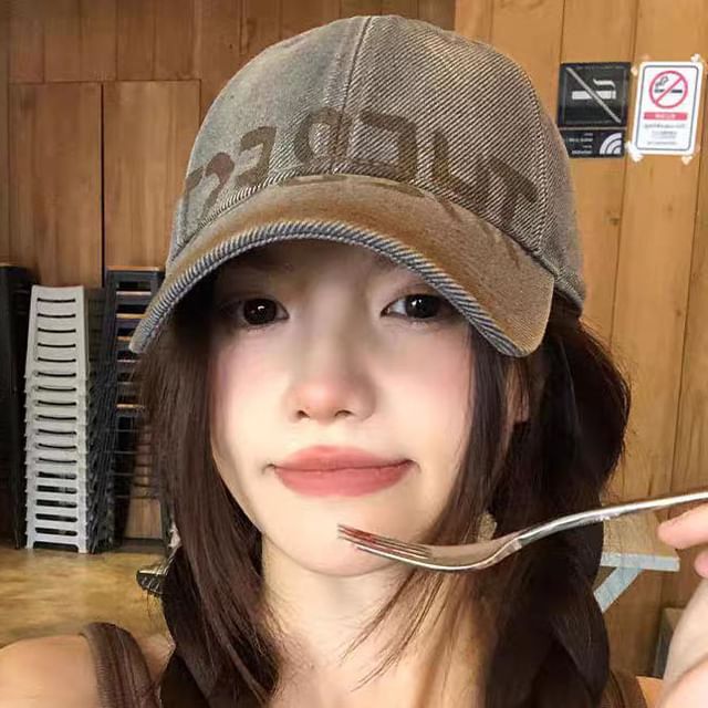 Lettering Baseball Cap Print / Washed Plain