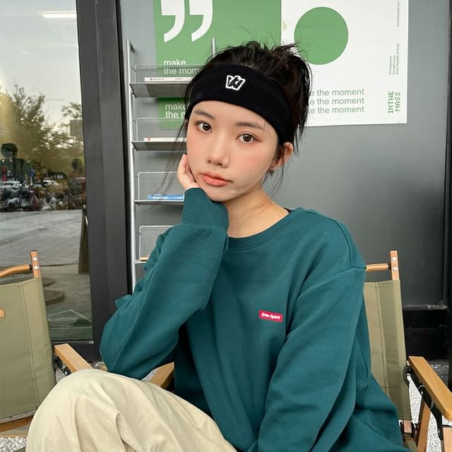 Headband Lettering Embroidered Knit