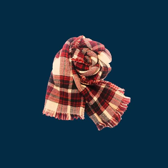 Embroidered Plaid Lettering Scarf Plain /