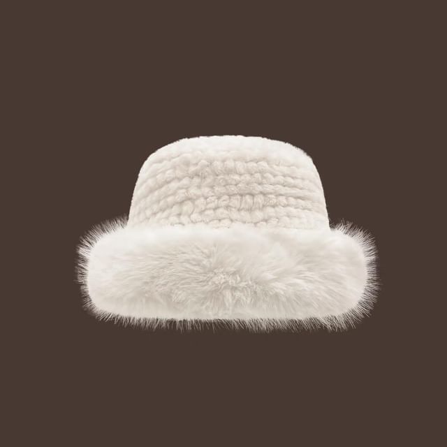 Hat Fluffy / Plain Leather Trapper Faux Panel