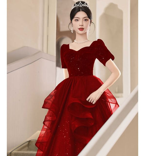 Sequin Ruffle A-Line Evening Gown