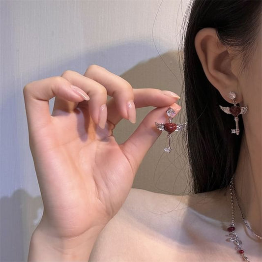 Heart Earring Key Drop / Necklace Wing Layered