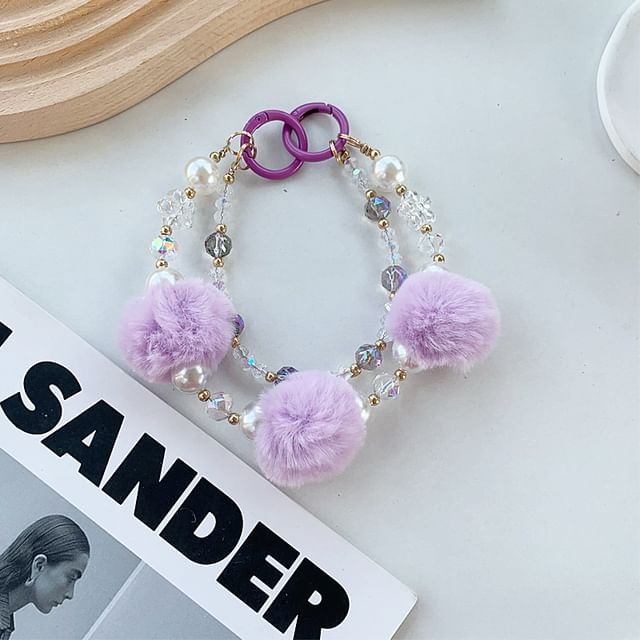 Layered Faux Pom Strap Phone Pearl