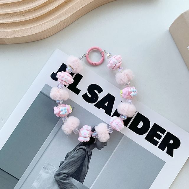 Heart Phone Pom Strap Bead