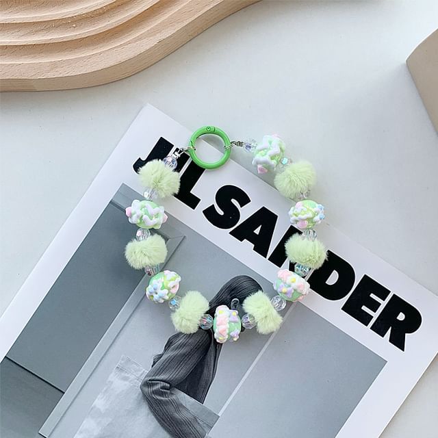 Heart Phone Pom Strap Bead