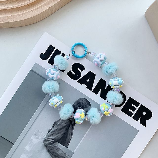 Heart Phone Pom Strap Bead