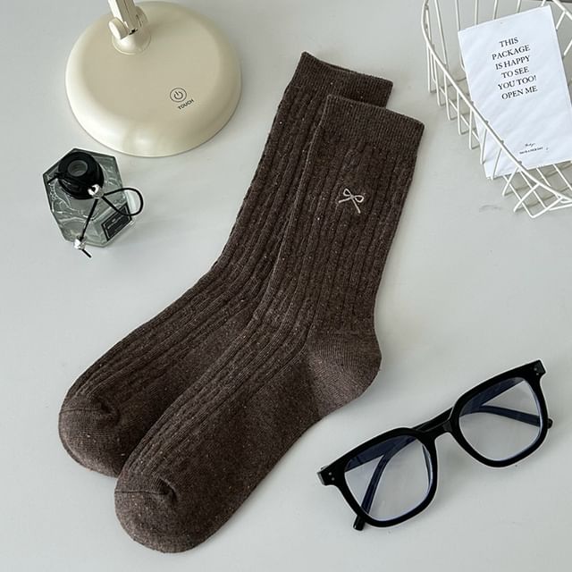 Bow Embroidered Crew Socks