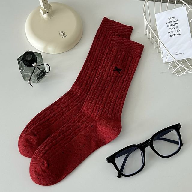 Bow Embroidered Crew Socks