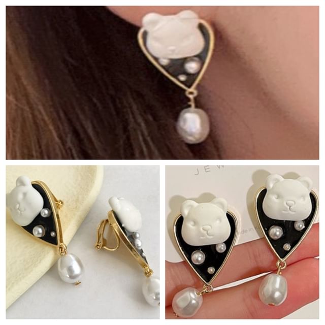 Pearl Bear Earring Drop Faux Alloy