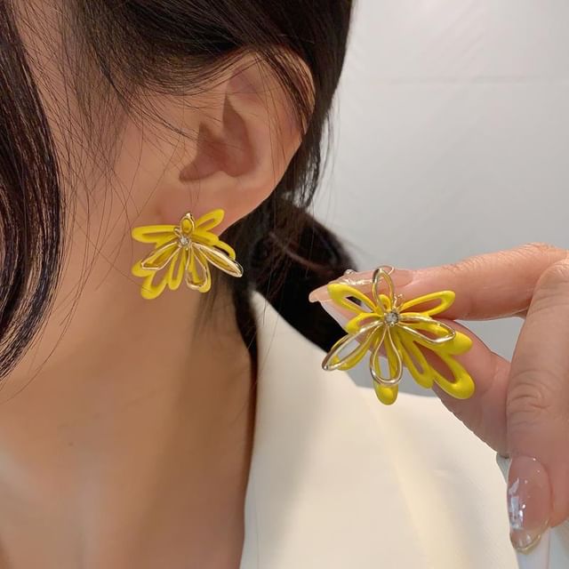 Floral Earring Stud Glaze Alloy