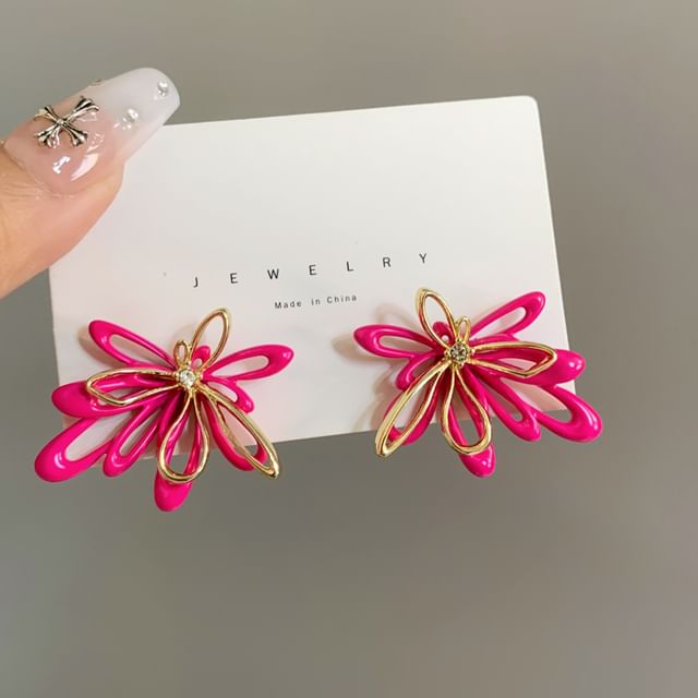 Floral Earring Stud Glaze Alloy