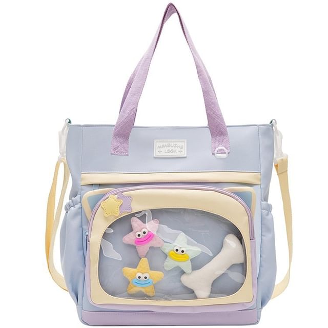 Transparent Panel Nylon Crossbody Tote Bag