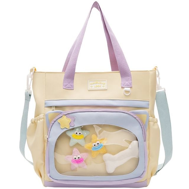 Transparent Panel Nylon Crossbody Tote Bag