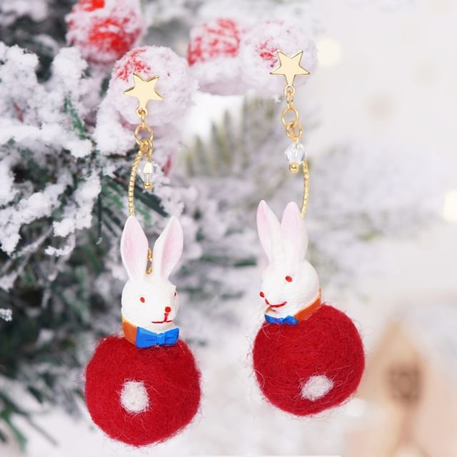 Rabbit Felt Dangle Earring