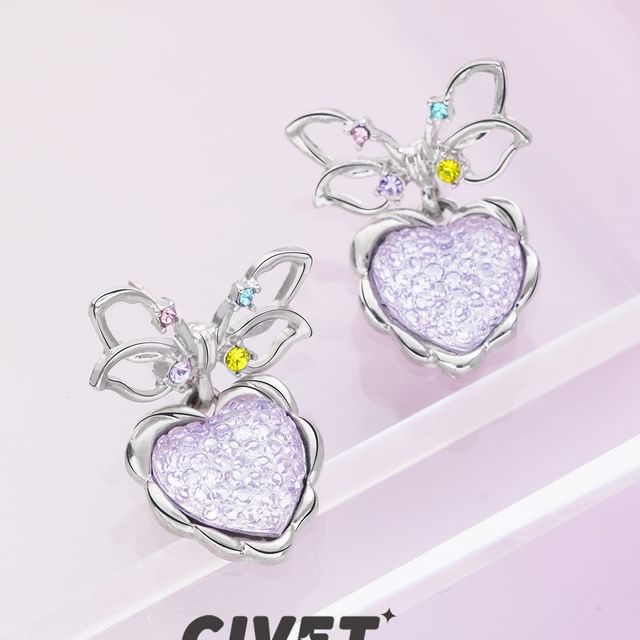 Bow Heart Alloy Drop Earring