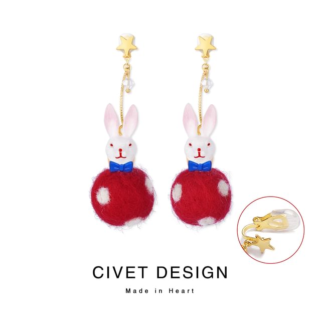 Rabbit Felt Dangle Earring