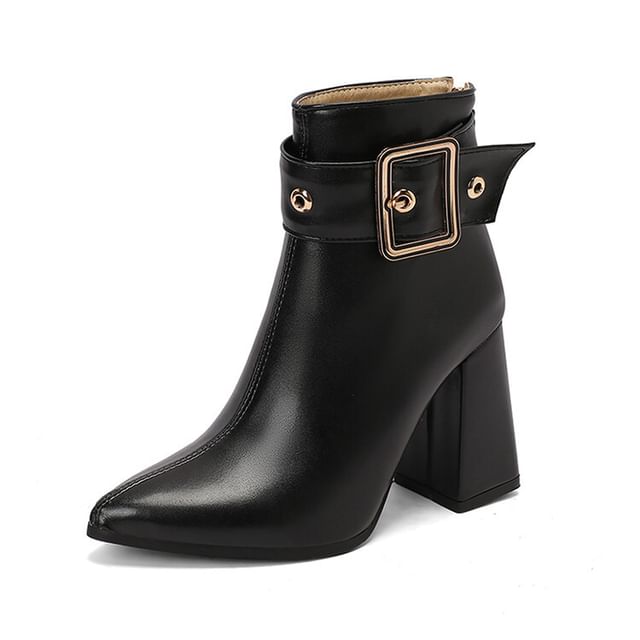 buckled Block Short Boots Heel Pointed