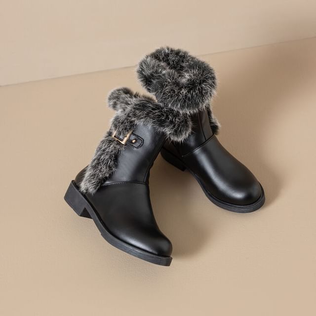 Faux Buckled Fur Short Boots