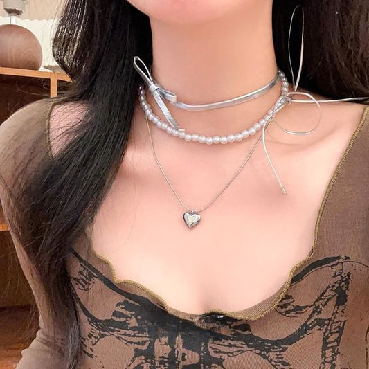 Layered Set Heart Braded / Necklace