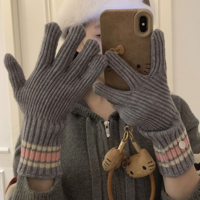 Knit Gloves Color Block