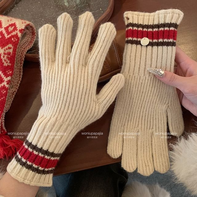 Knit Gloves Color Block