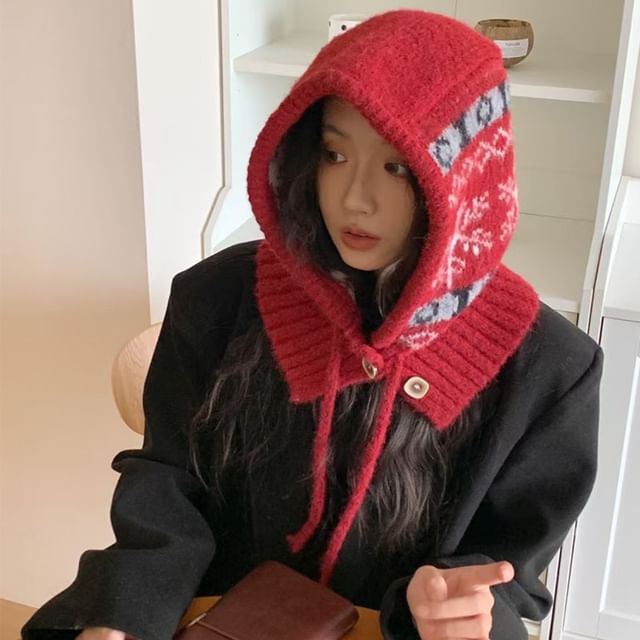 Knit Balaclava Print Snowflake