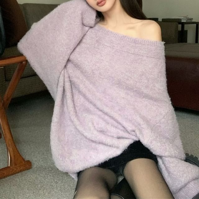 Oversized Plain Drop Shoulder Off Belt / Sweater