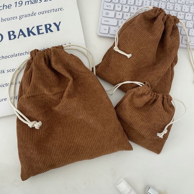 Plain Drawstring Corduroy Pouch / Set