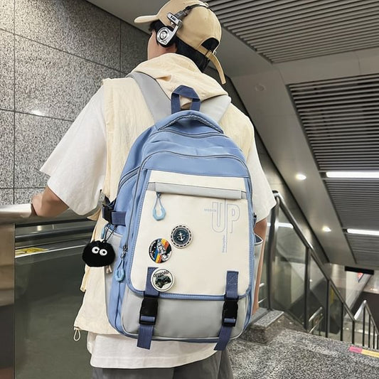 Nylon Print Backpack Laptop Lettering