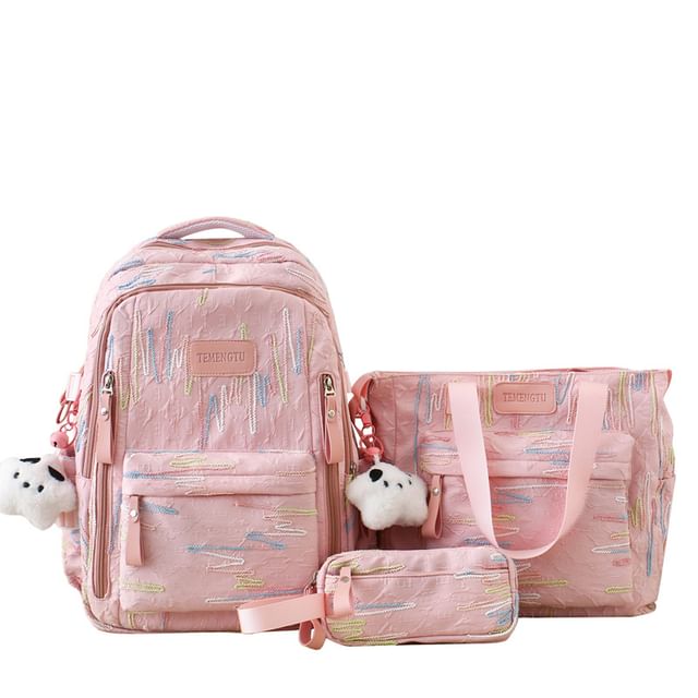 Set Bag Nylon / Pencil Charm Embroidered Tote Case Laptop Backpack
