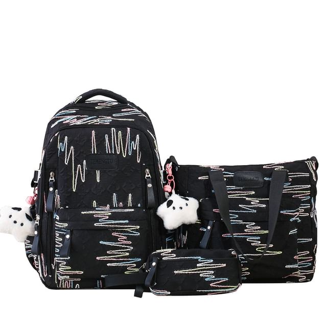 Set Bag Nylon / Pencil Charm Embroidered Tote Case Laptop Backpack