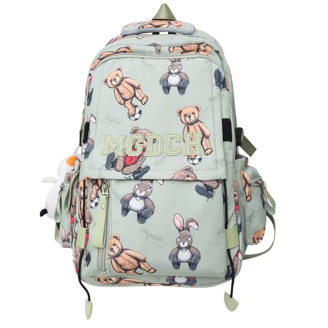 Set / Laptop Backpack Bear Nylon Tote Print Charm Applique Lettering Bag