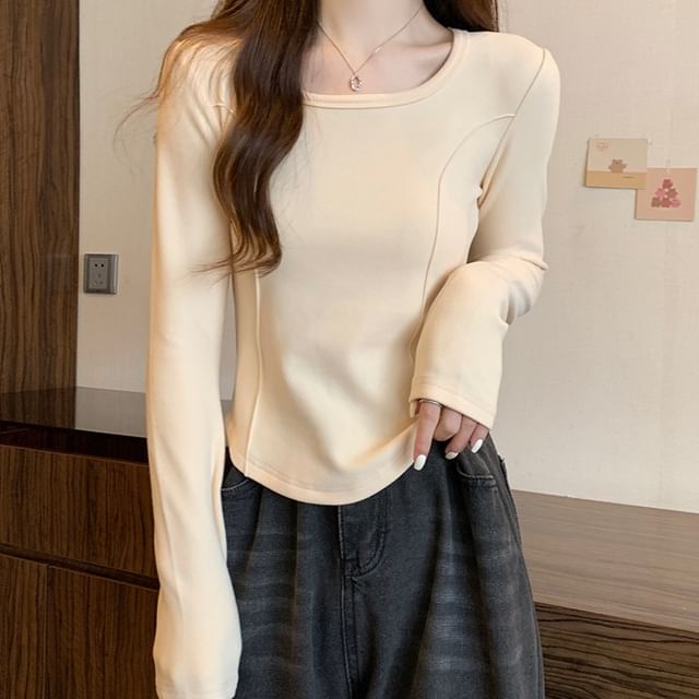 Long-Sleeve Square Neck Plain T-Shirt