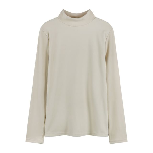 Long-Sleeve Mock Neck Plain T-Shirt