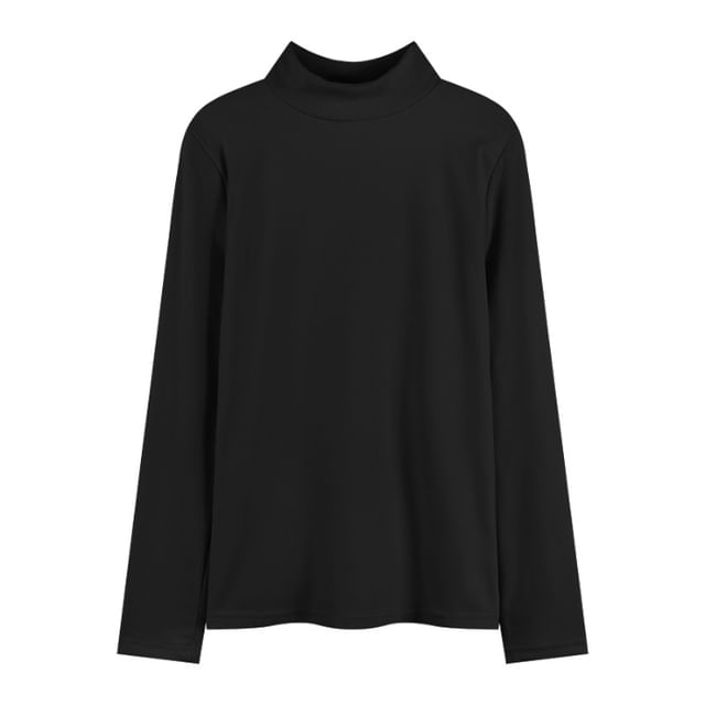 Long-Sleeve Mock Neck Plain T-Shirt