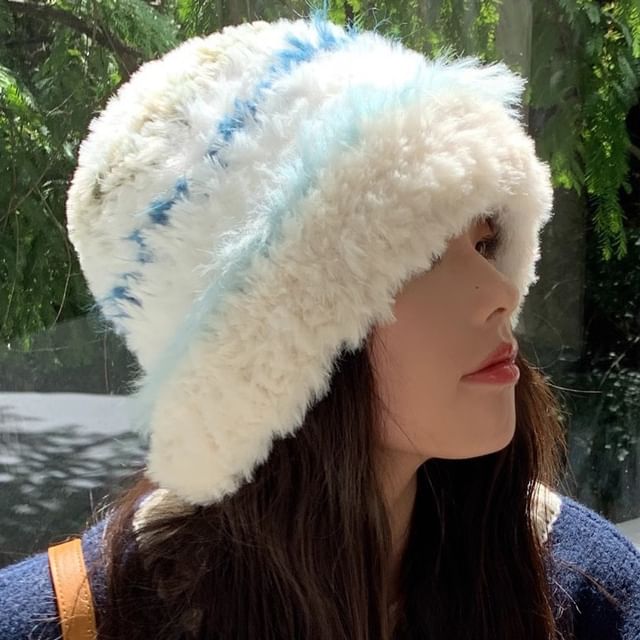 Striped Faux Fur Hat